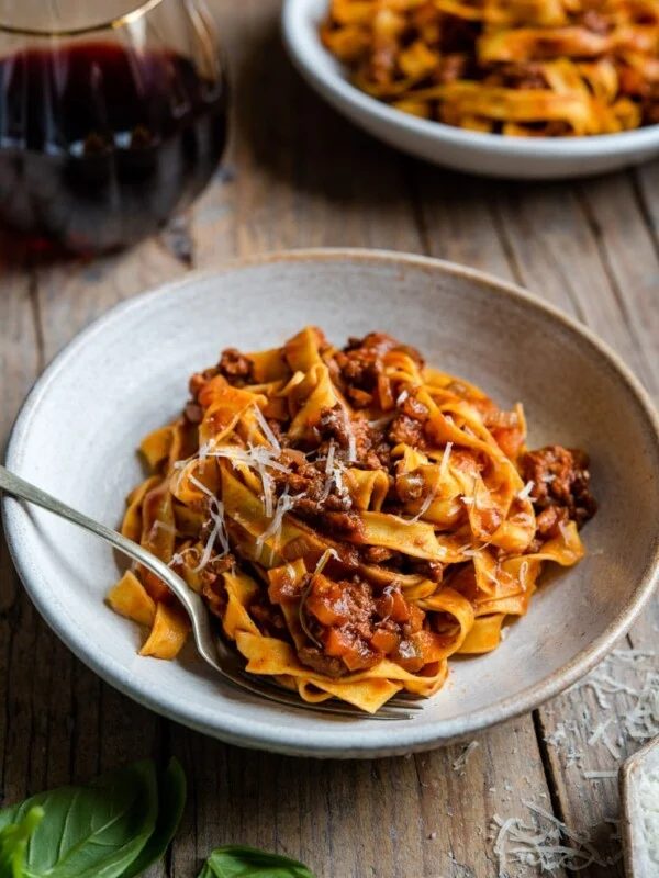 Close up of an Italian beef ragu in a bowl