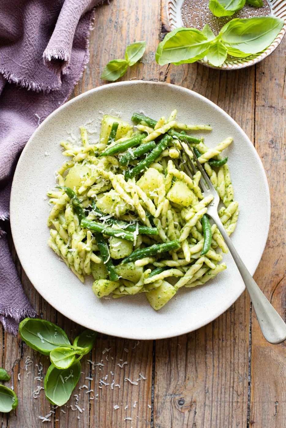 Trofie al Pesto Genovese, plus Potatoes and Green Beans