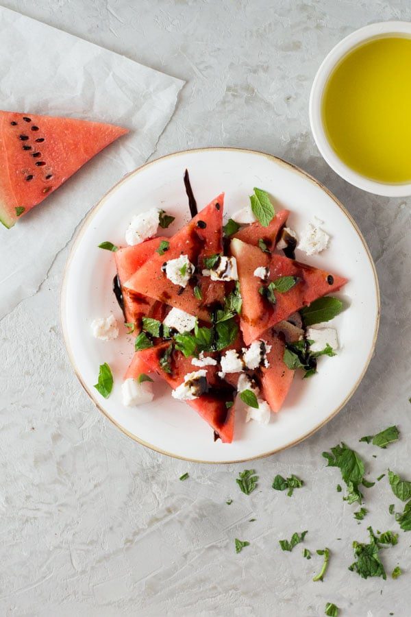 Watermelon Basil Salad and Mint and Goats Cheese