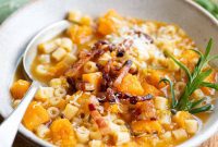 Golden Butternut Pasta Soup with Crispy Pancetta