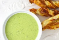 Tangy Pesto Dip with Prosciutto Crisps
