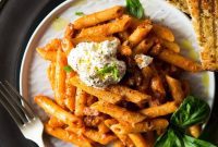 Tomato Pasta with Creamy Ricotta and Pancetta