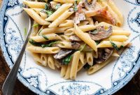 Guanciale Carbonara with Spinach and Mushrooms