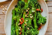 Zesty Pesto Broccolini with Toasted Pine Nuts and a Chilli Kick