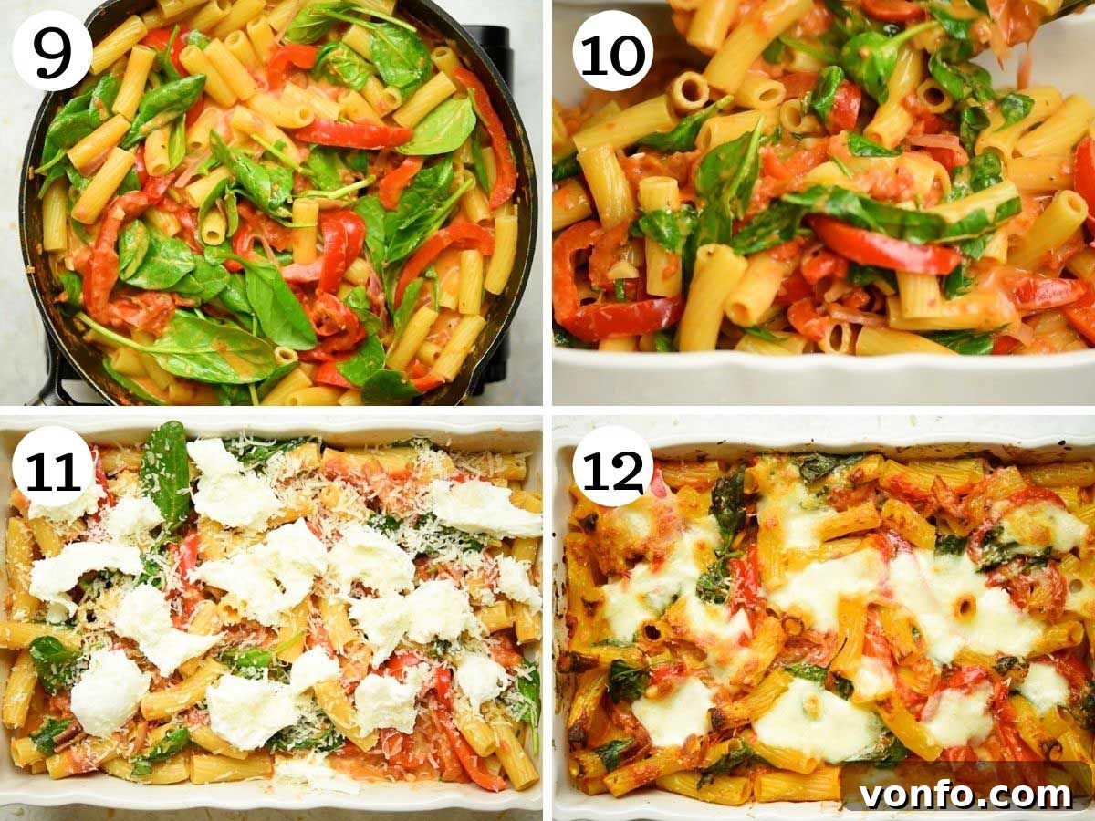 Veggie Lover's Baked Ziti 6 Step by step photos showing how to make vegetarian baked ziti