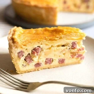 A close up of a slice of Pizza Rustica