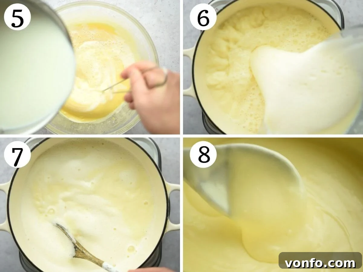 Italian Custard Trifle 5 Step by step photos showing how to thicken custard