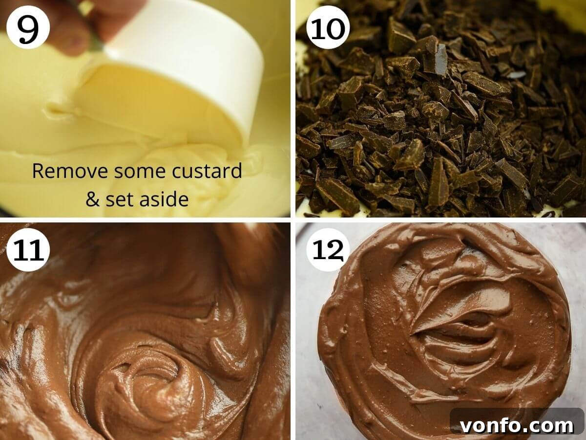 Italian Custard Trifle 6 Step by step photos showing how to make chocolate custard