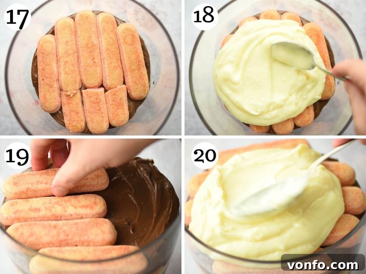 Italian Custard Trifle 8 Step by step photos showing how to assemble a zuppa inglese