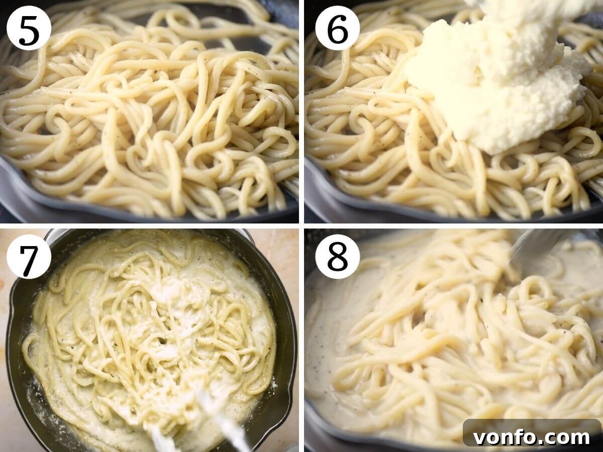 Pici Cacio e Pepe Simple Roman Perfection 5 Step by step photos showing how to make cacio e pepe sauce