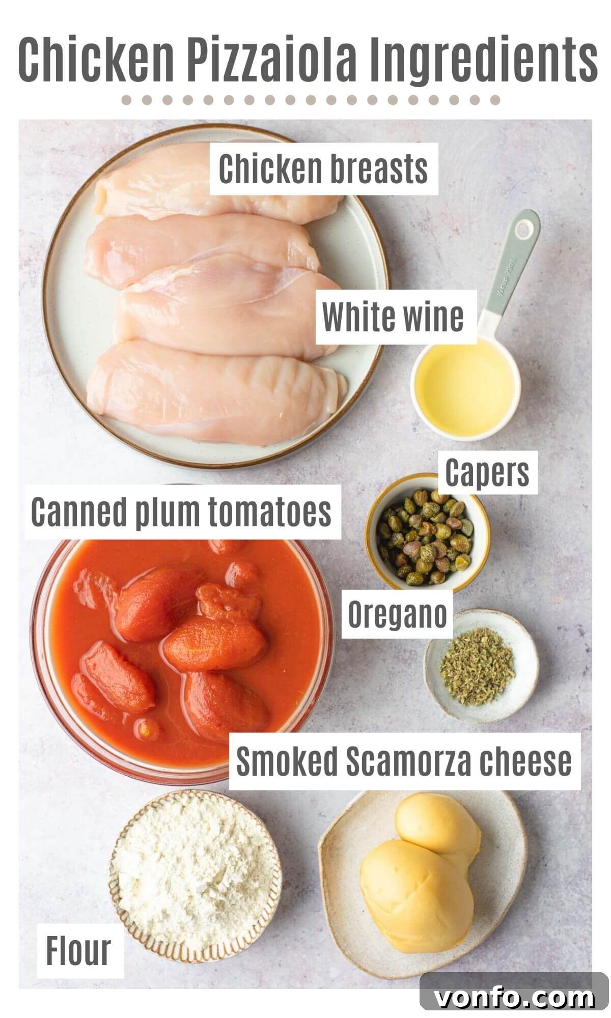 Smoked Scamorza Chicken Pizzaiola 3 An overhead shot of all the ingredients you need to make chicken pizzaiola
