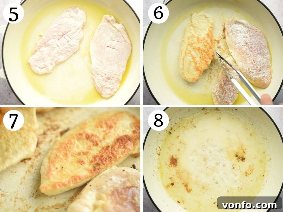 Smoked Scamorza Chicken Pizzaiola 5 Step by step photos showing how to fry chicken cutlets