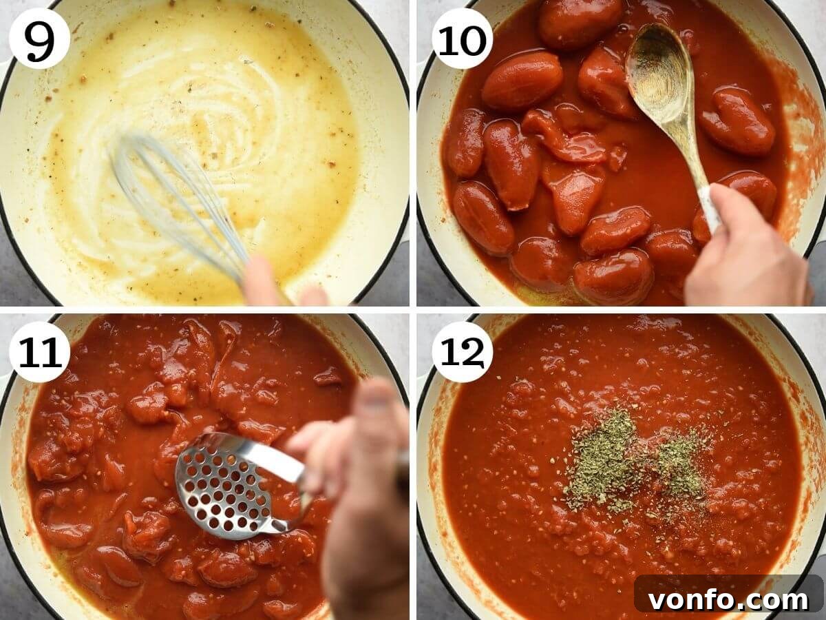 Smoked Scamorza Chicken Pizzaiola 6 Step by step photos showing how to make pizzaiola sauce