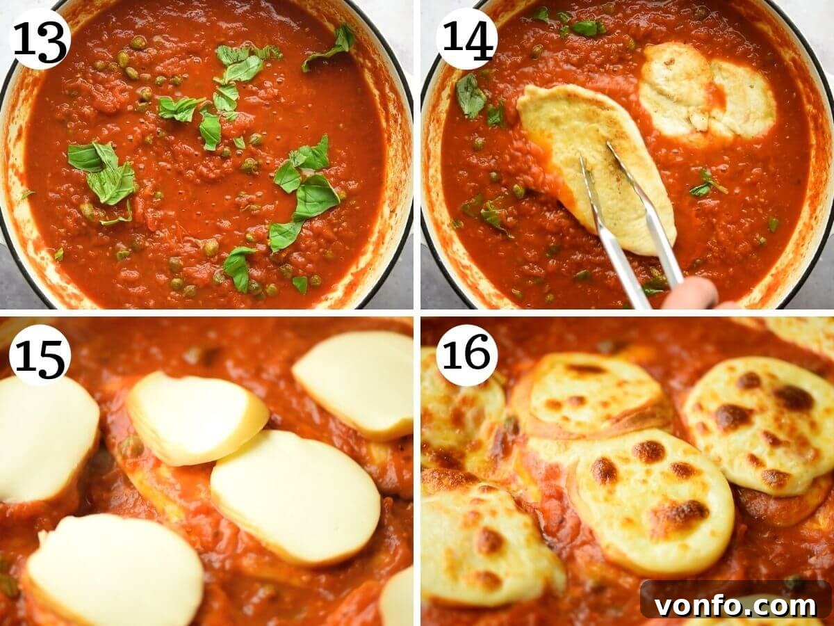 Smoked Scamorza Chicken Pizzaiola 7 Step by step photos showing the final steps of how to make chicken pizzaiola