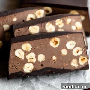 A close up of slices of chocolate hazelnut torrone