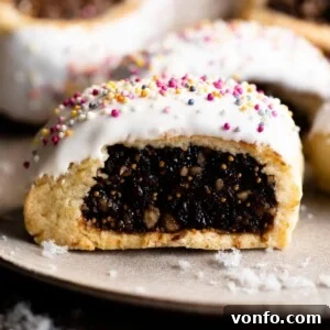 A close up cropped image of a Cuccidati cookie on a plate.