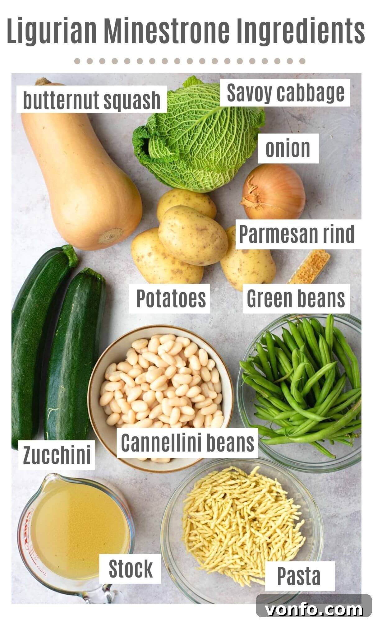 Taste of Liguria Fresh Pesto Minestrone 3 An overhead shot of all the ingredients you need to make Ligurian Minestrone