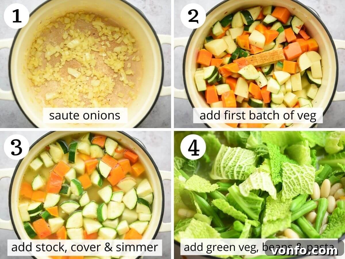 Taste of Liguria Fresh Pesto Minestrone 5 Step by step photos showing how to make minestrone soup