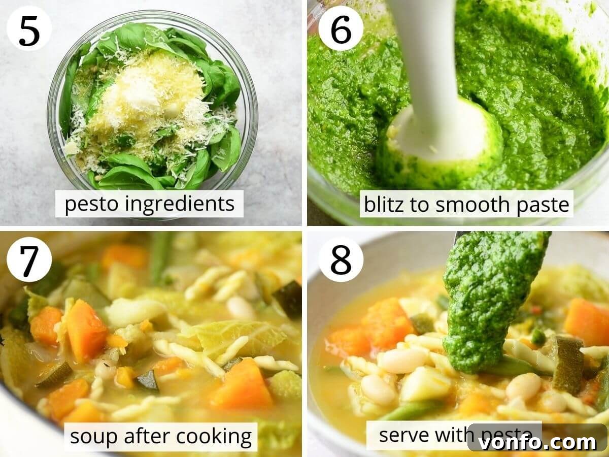 Taste of Liguria Fresh Pesto Minestrone 6 Step by step photos showing how to make pesto and serve minestrone soup