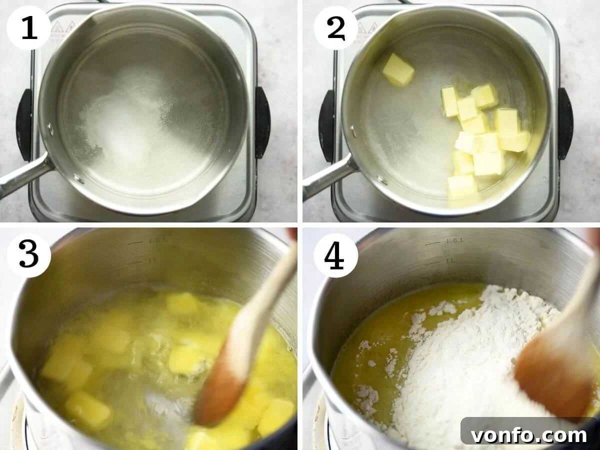 St Joseph Zeppole 5 Step by step photos showing how to make choux pastry