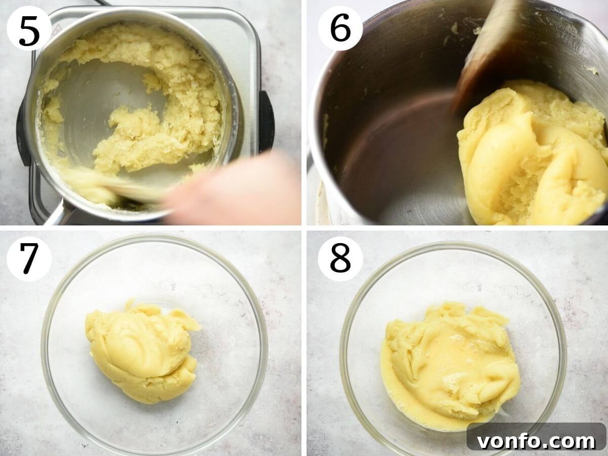 St Joseph Zeppole 6 Four grid collage photos showing choux pastry being made