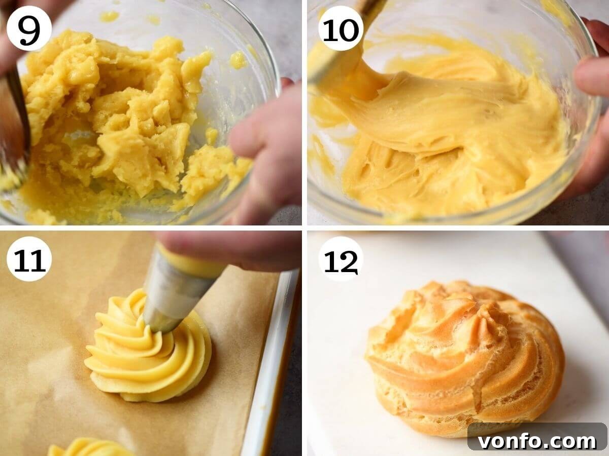 St Joseph Zeppole 7 Step by step photos showing how to pipe zeppole and what they look like baked