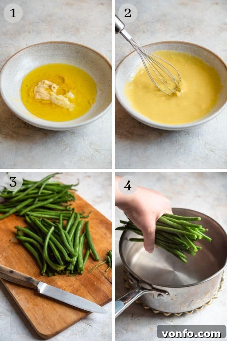Mustard Garlic Dressing Preparation Step-by-step photos illustrating how to make a vibrant mustard garlic dressing, showing ingredients being whisked together in a bowl.