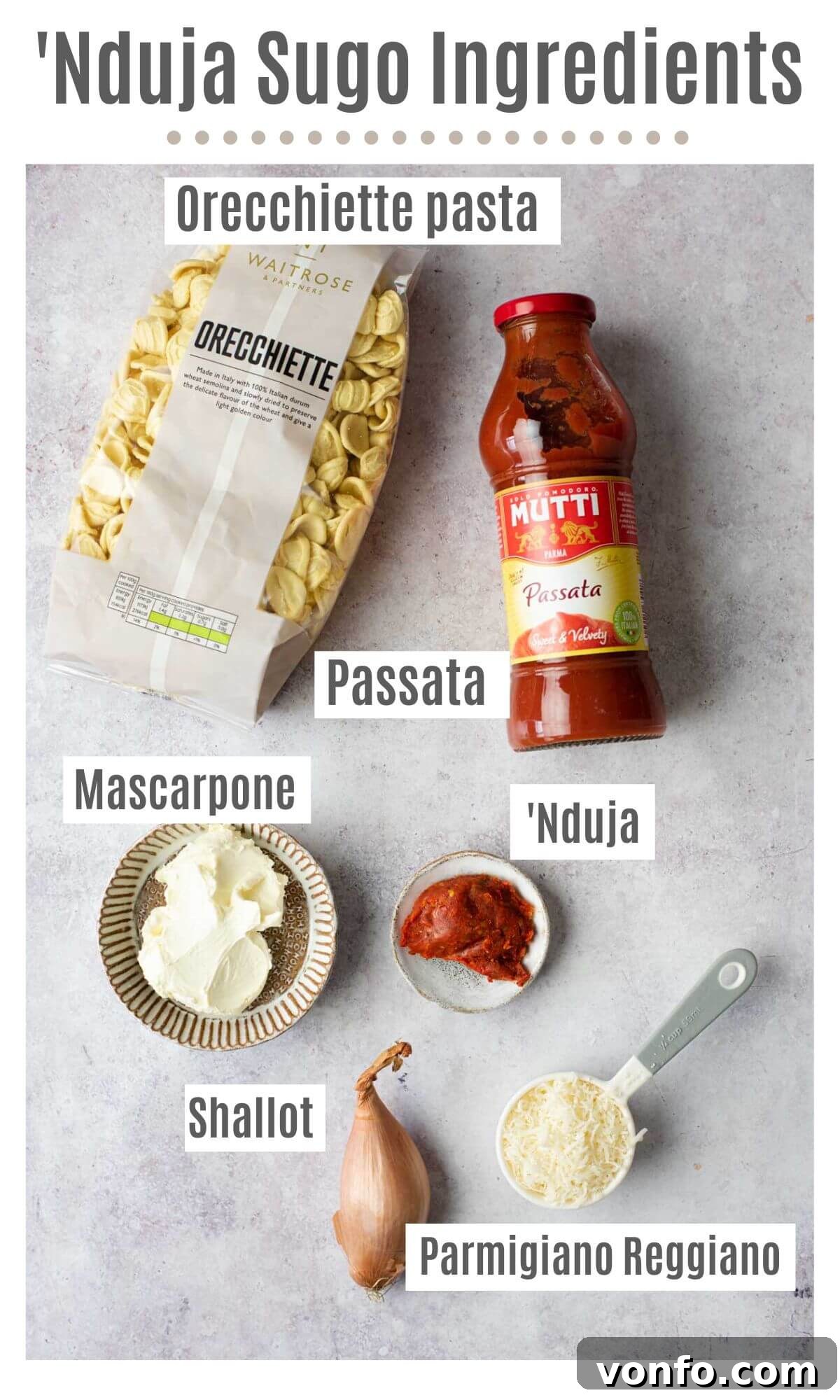Spicy Nduja Orecchiette 3 An overhead shot of all the ingredients you need to make orecchiette with Nduja sugo