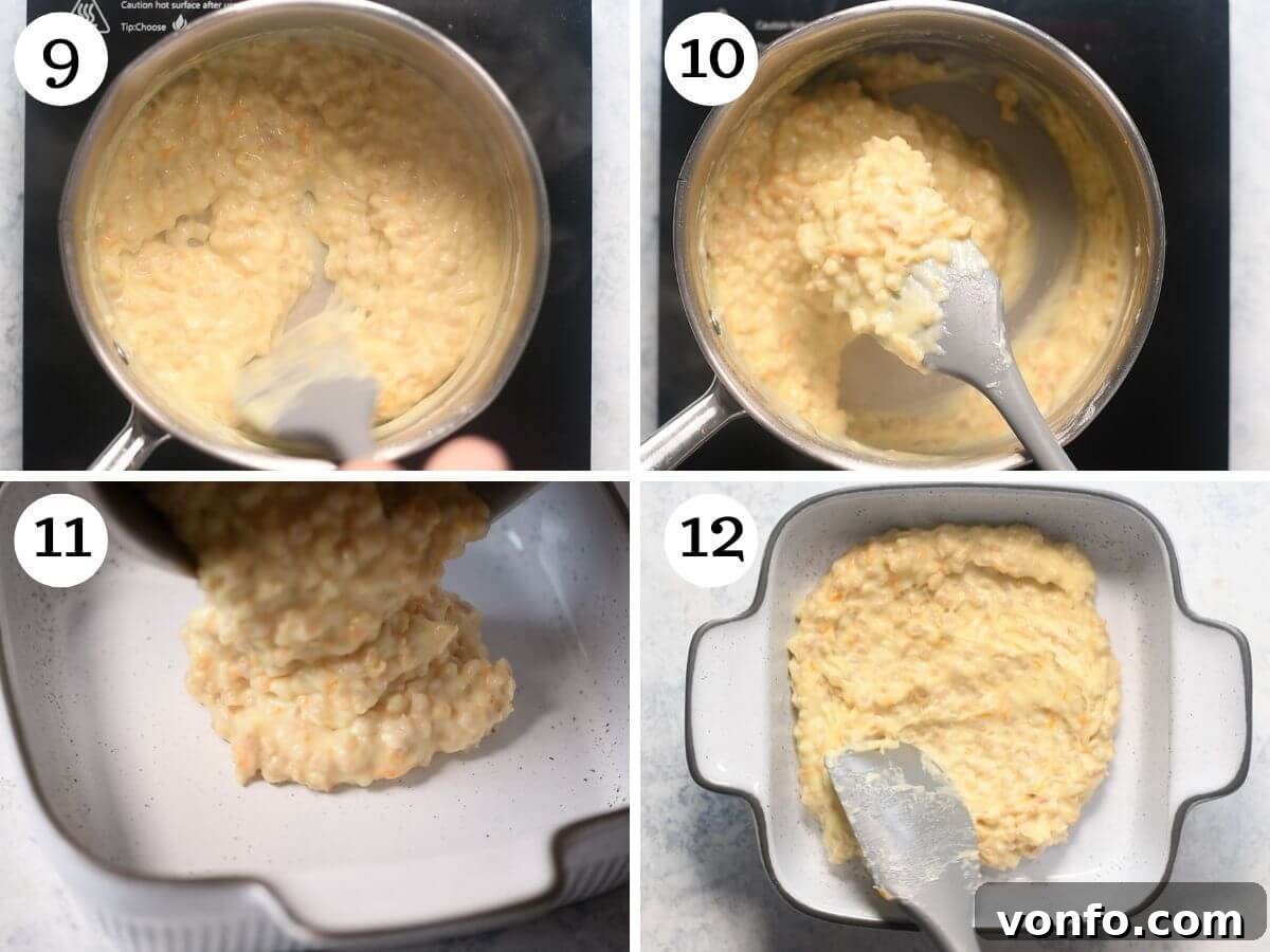 Naples' Beloved Wheat Berry Pie 6 Four photos in a collage showing how to make the cooked wheat berry mixture for an Italian Pastiera Napoletana.