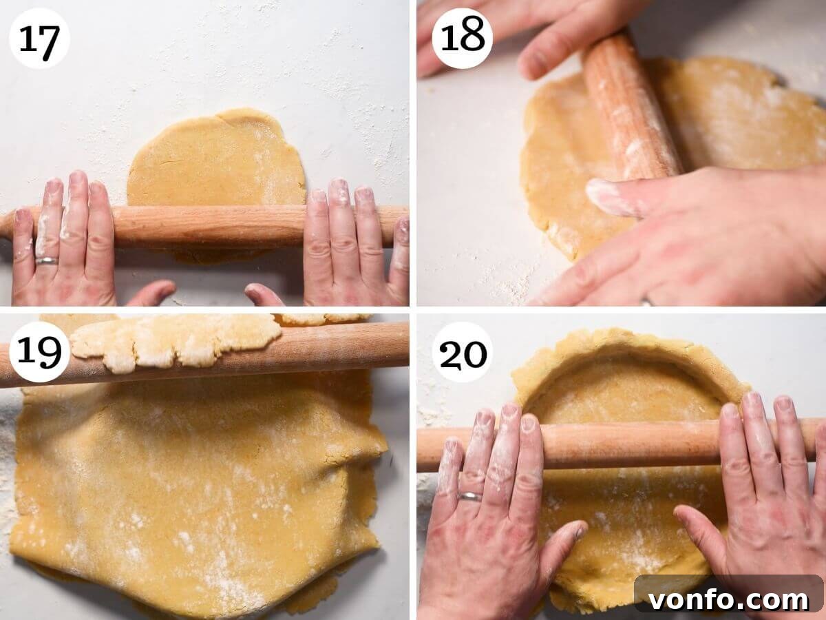 Naples' Beloved Wheat Berry Pie 8 Four photos in a collage showing how to roll out Pasta Frolla.