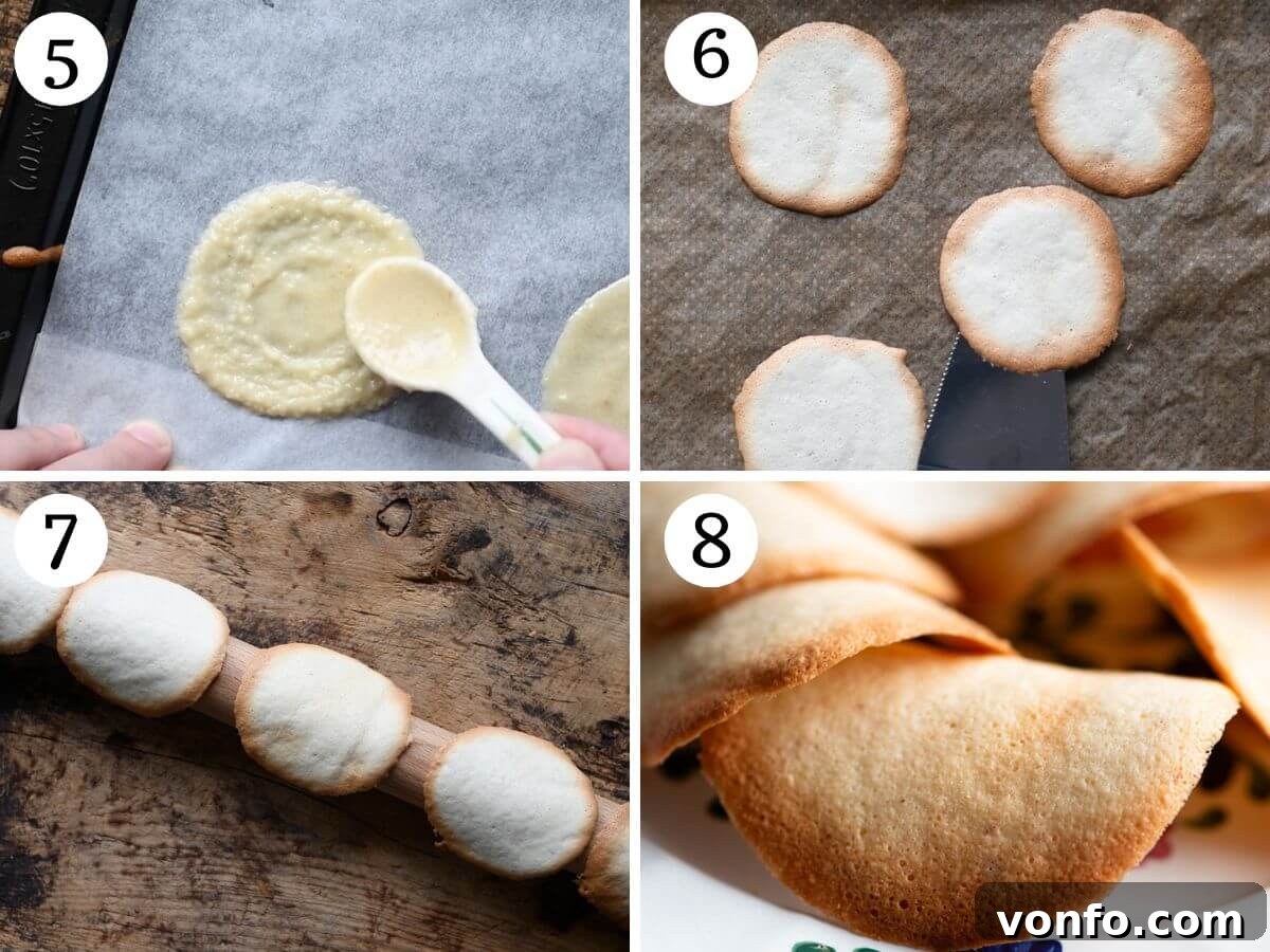 A four-photo collage showing the process of shaping and baking Tegole Valdostane cookies on a baking sheet.