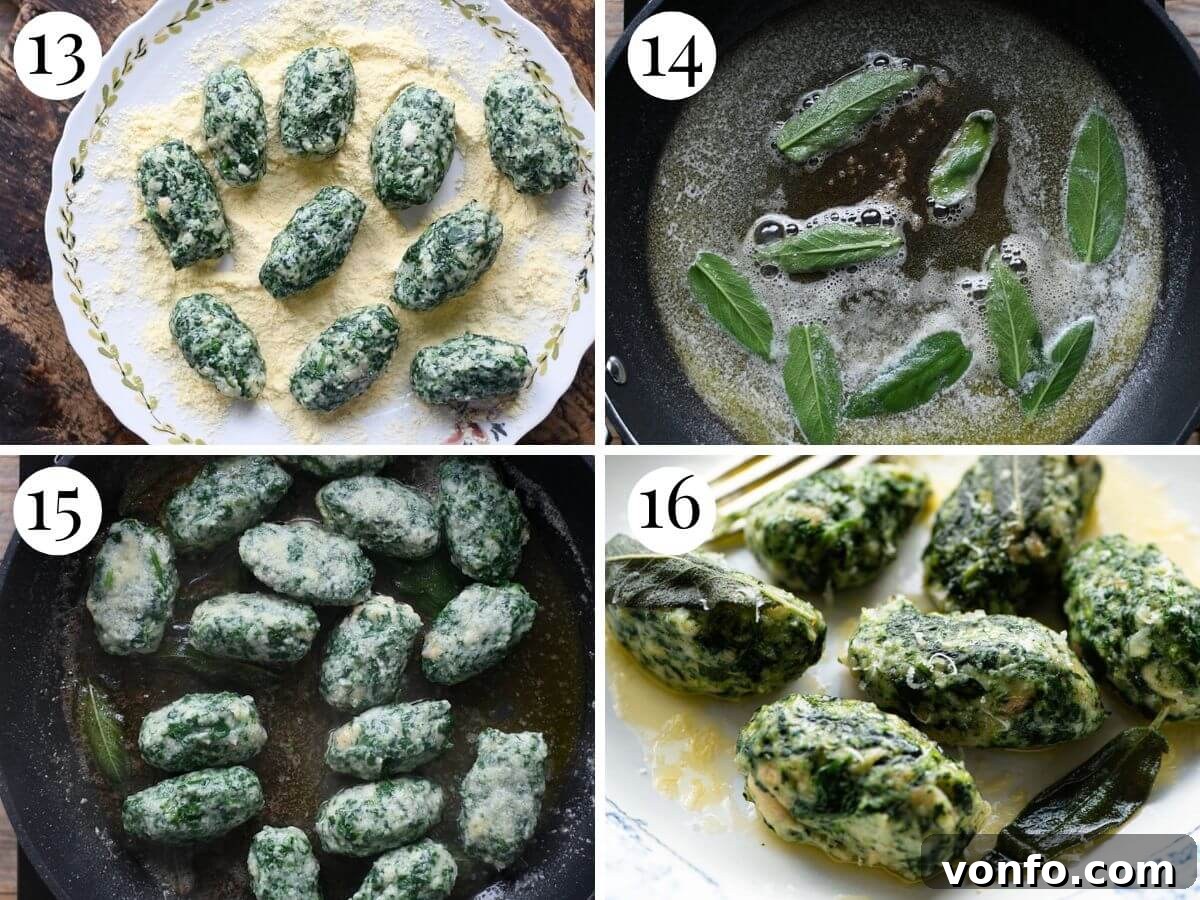 Strangolapreti: Priest Strangler Bread and Spinach Dumplings 7 Four photos in a collage showing how to cook Strangolapreti (Italian bread dumplings).