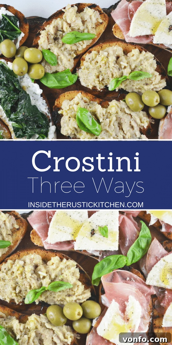 A selection of three types of crostini, perfect for a party spread