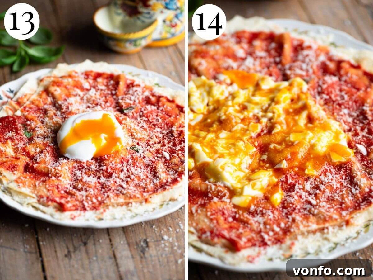 A two-panel collage displaying the final, inviting presentation of Pane Frattau, served warm and ready to be enjoyed.