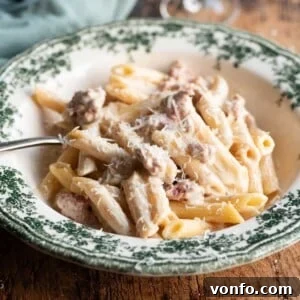 Pasta alla Norcina in a bowl