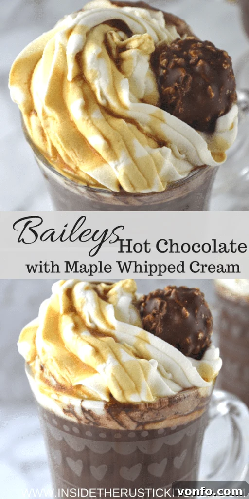 A beautifully styled flat lay of Baileys Hot Chocolate with Maple Whipped Cream, perfect for Pinterest sharing.