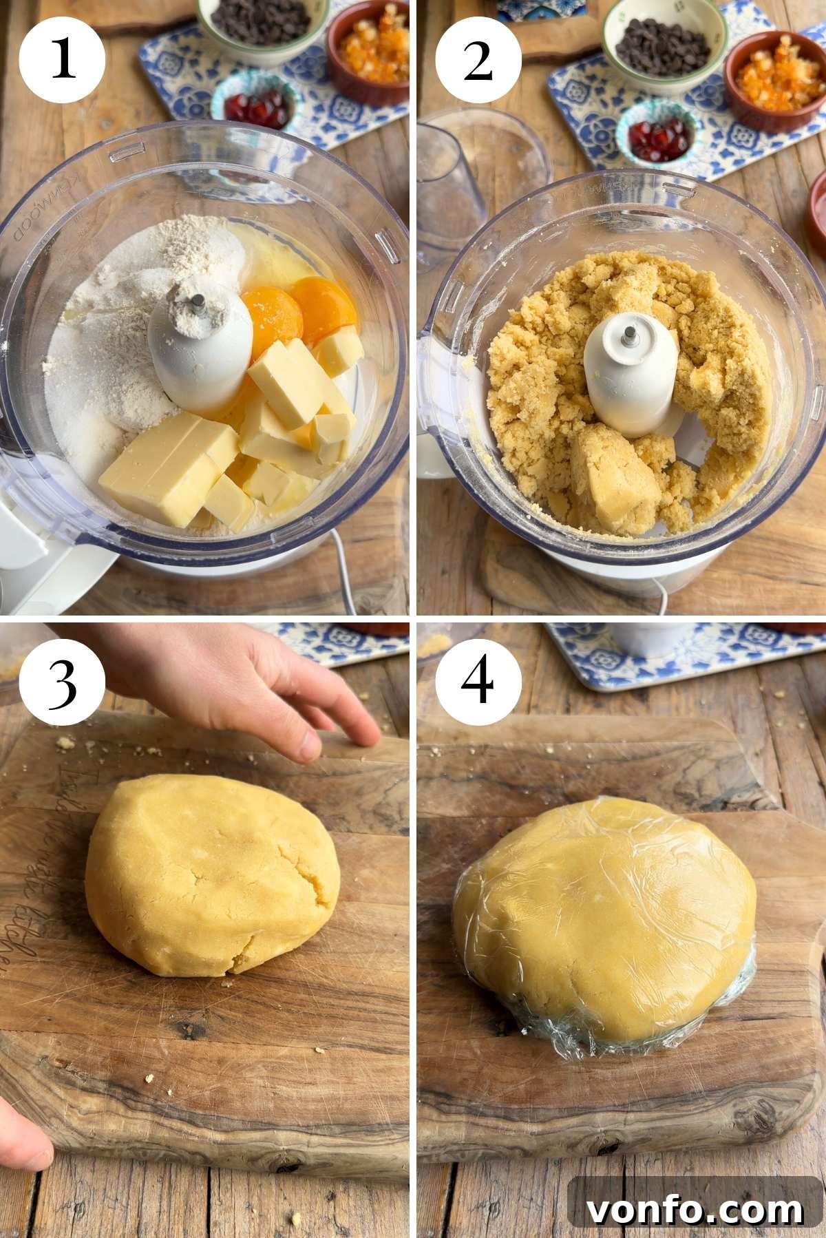 Minne di Sant'Agata: Beloved Sicilian Delicacies 4 Four photos in a collage showing how to make pastry dough.