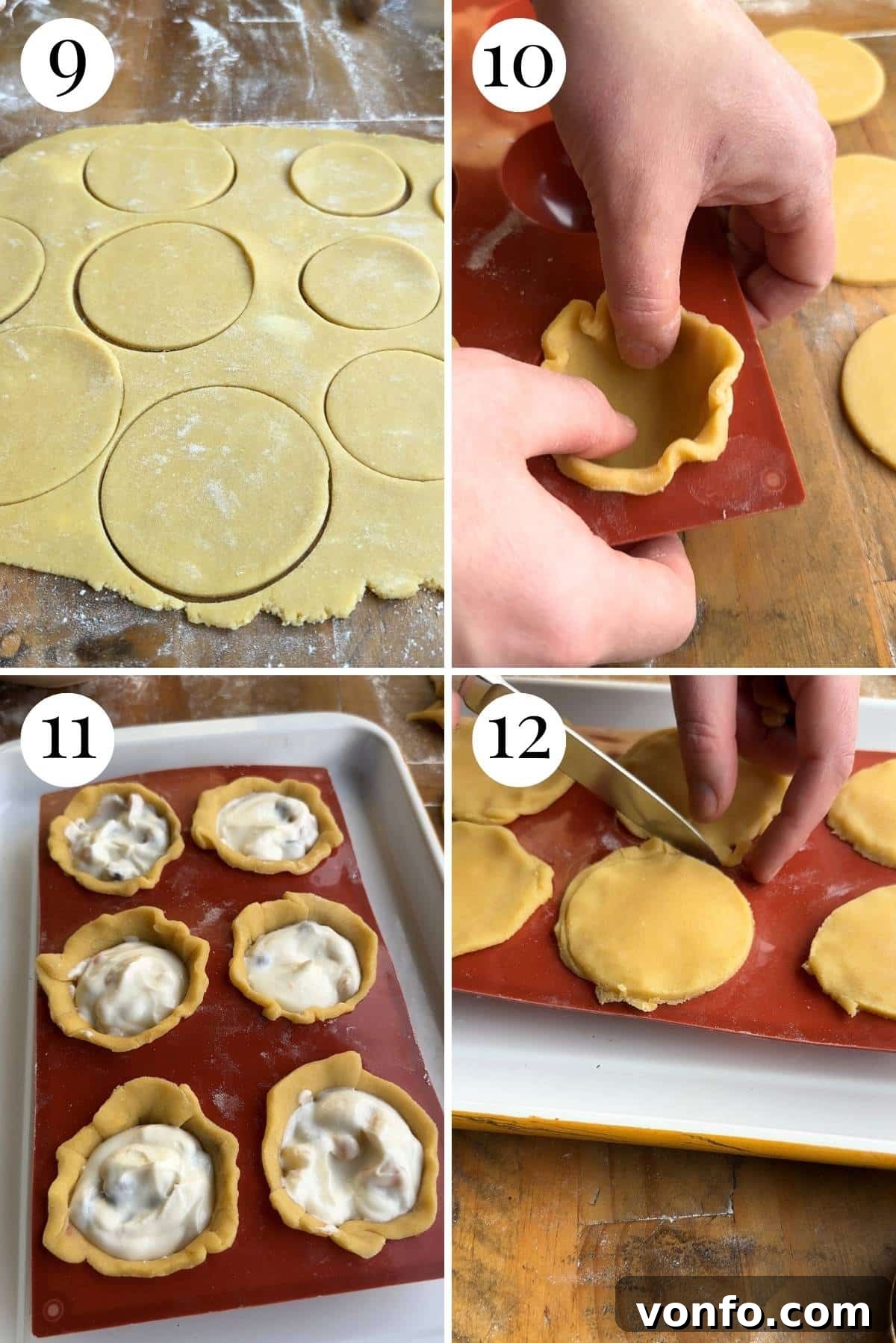 Minne di Sant'Agata: Beloved Sicilian Delicacies 6 Four photos in a collage showing how to fill and assemble Sicilian pastries.