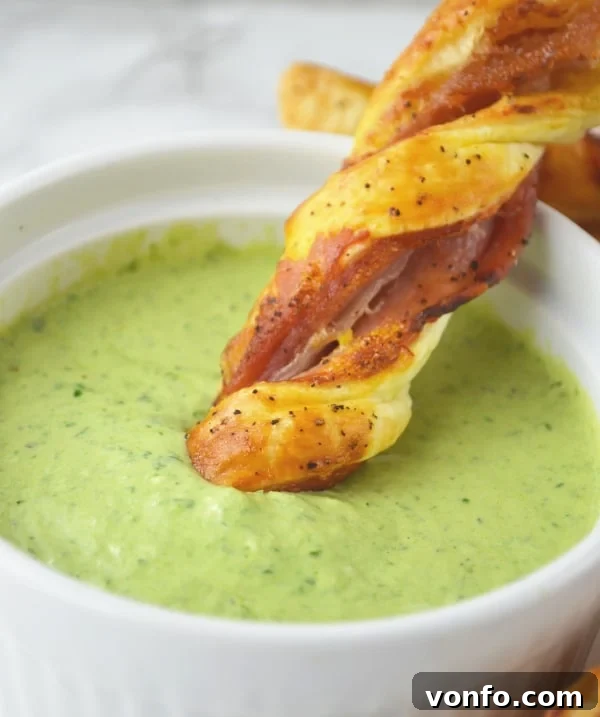 Close-up of crispy Prosciutto Dippers, ideal for dipping into sour cream pesto
