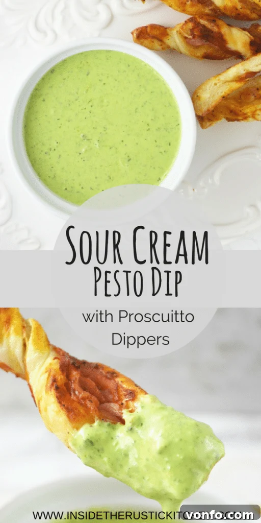 Sour Cream Pesto Dip with Prosciutto Dippers: a fantastic party appetizer idea to pin for later