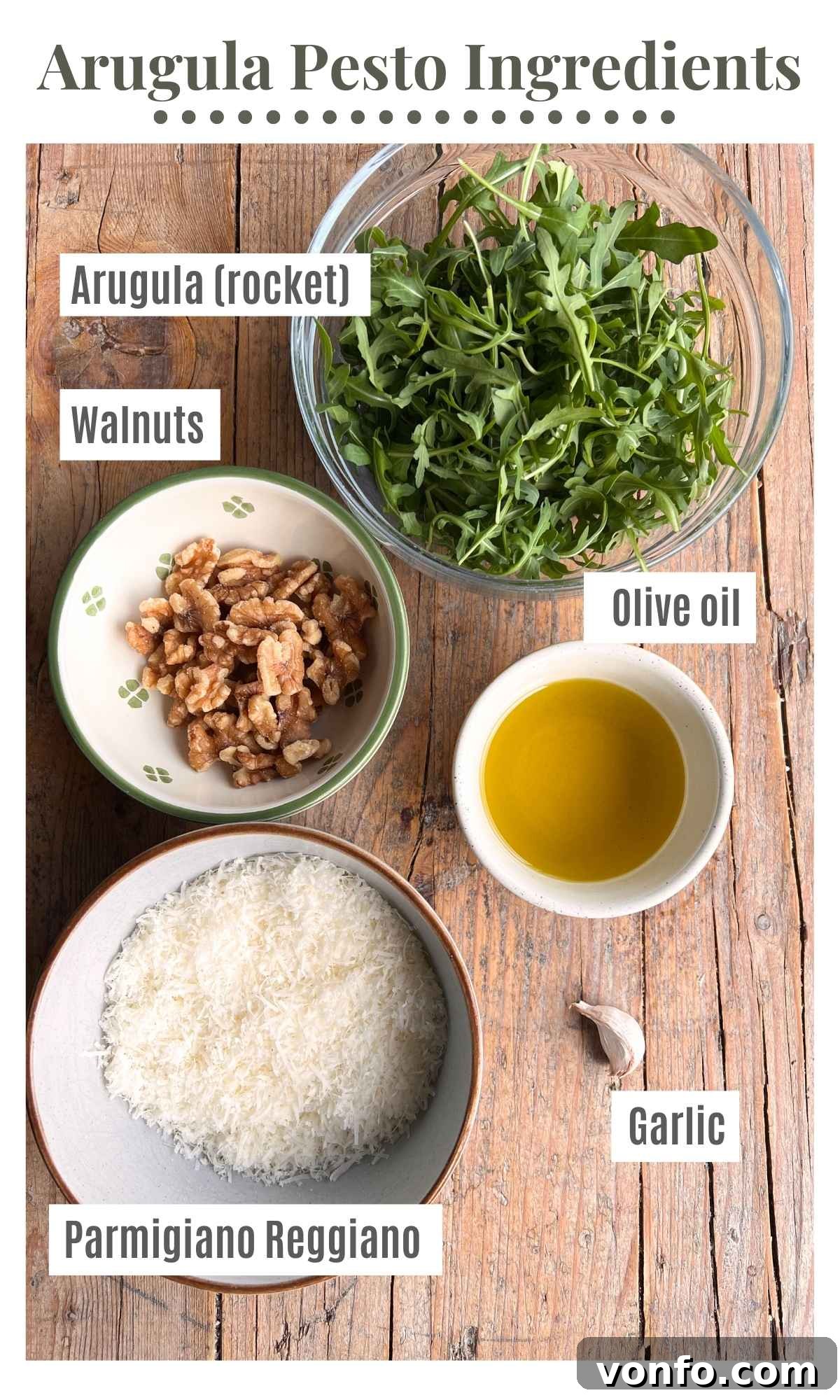An overhead shot showcasing all the fresh, high-quality ingredients laid out on a surface, ready to be combined for making arugula pesto.