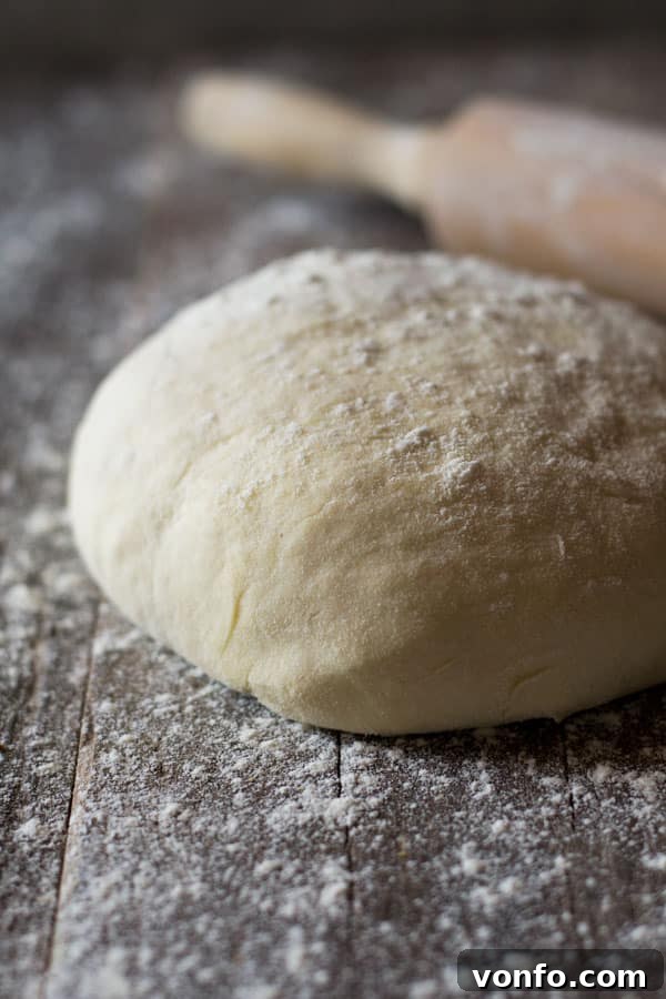A close-up shot of raw instant pizza dough without yeast, showcasing its smooth texture
