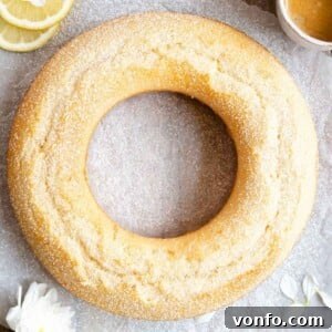 A square image of the Italian Breakfast Bundt Cake, golden brown and dusted with sugar.
