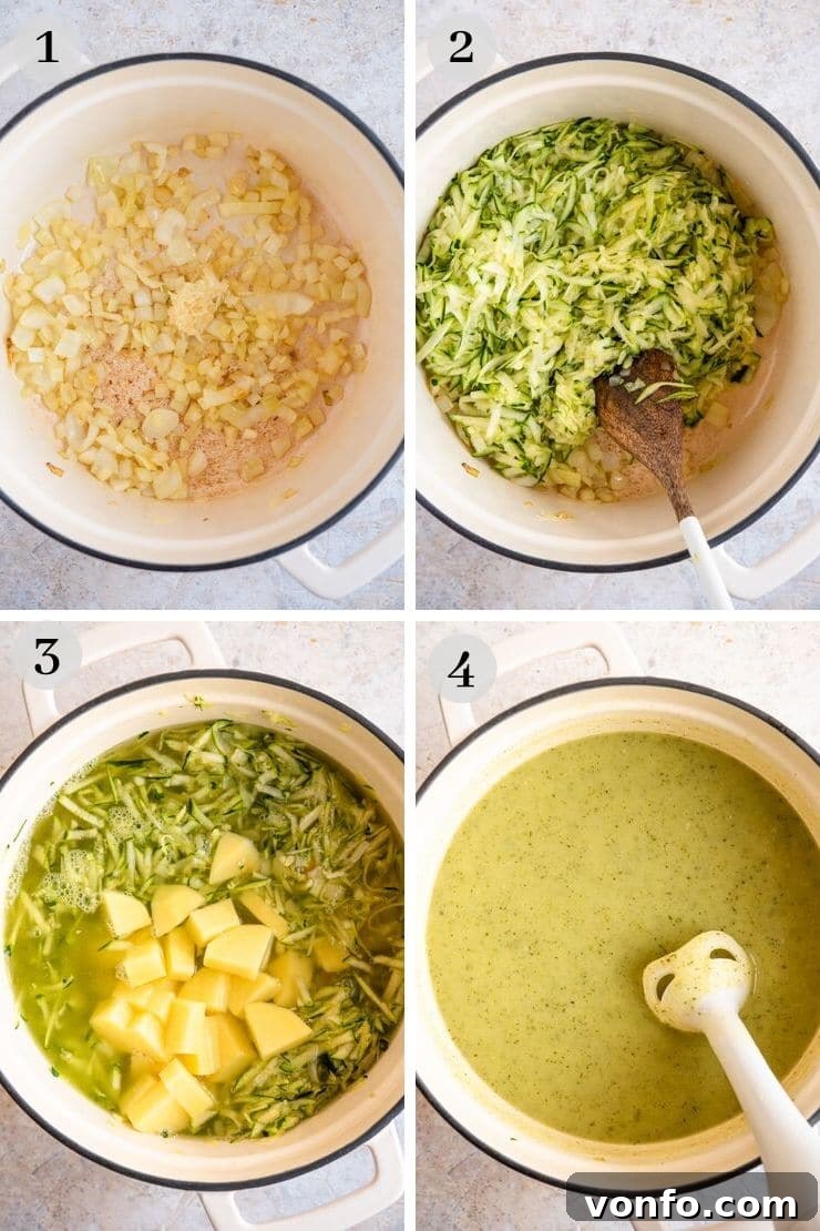 Creamy Italian Potato and Zucchini Soup - An easy soup that's comforting, warming and packed full of flavour. Healthy, delicious and easy comfort food the whole family will love. #zucchini #soup #comfortfood Step by step photos for making creamy zucchini soup