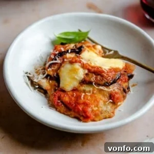 A square image of a delicious Eggplant Parmigiana