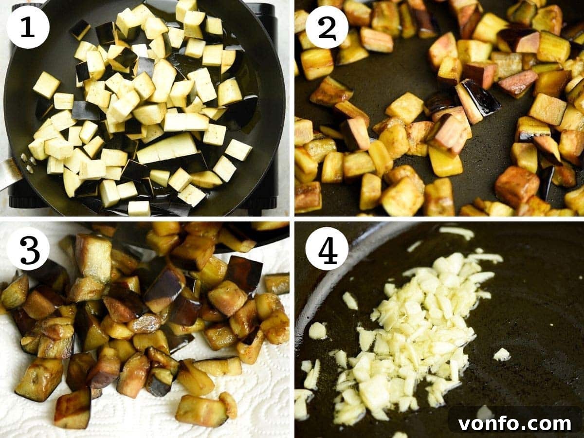 Classic Sicilian Eggplant Pasta 4 Step by step photos showing you how to fry eggplant
