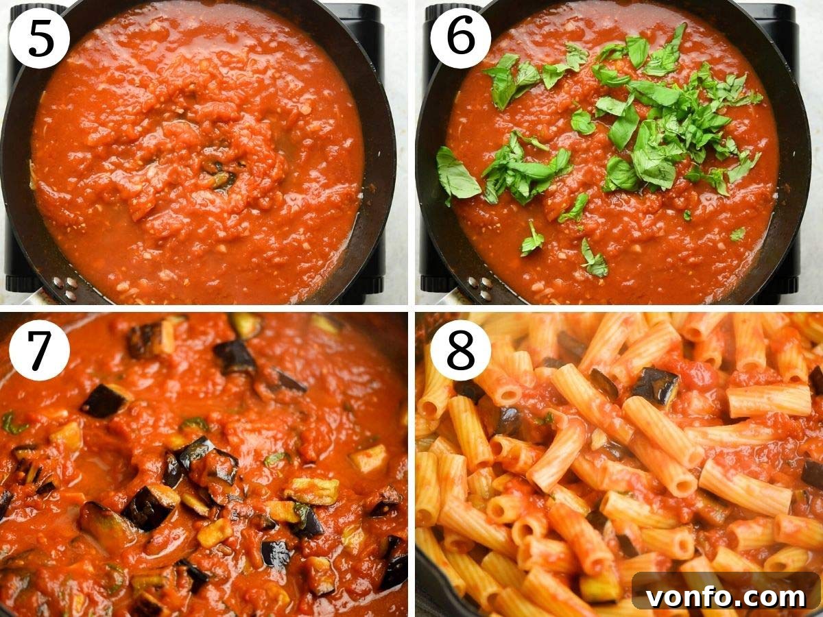 Classic Sicilian Eggplant Pasta 5 Step by step photos showing how to make Pasta alla Norma pasta sauce