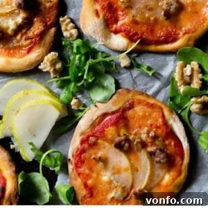 Mini Sausage Pizzas with Pear and Gorgonzola