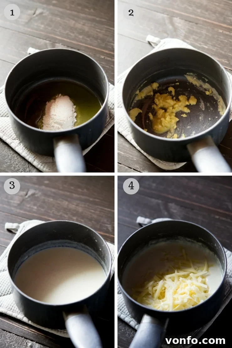 Step by step photos on how to make bechamel sauce