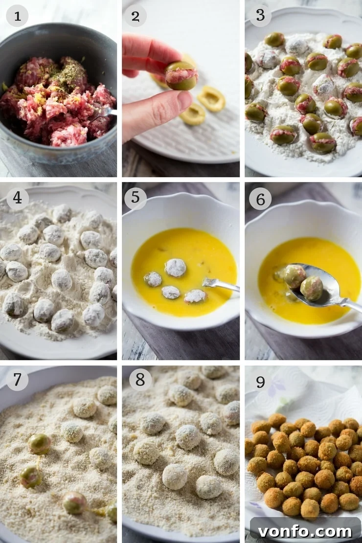 step by step photos for making sausage stuffed olives